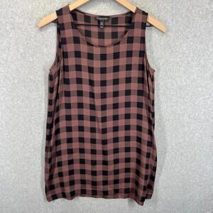 Eileen Fisher Petite‎ S Mahogany Buffalo Check Silk Crepe Sleeveless Tunic Top